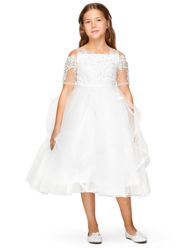Girls Multi Color Off-Shoulder Rhinestone Pearled Lace Flower Girl Dress 2-16 - SophiasStyle.com